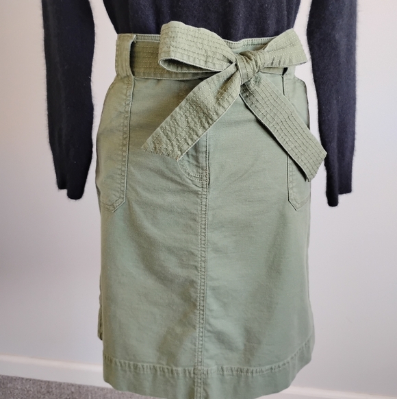 Talbots Dresses & Skirts - Talbots Military Safari Inspired Cotton Skirt Tie Belt Army Green Classic Sz 10